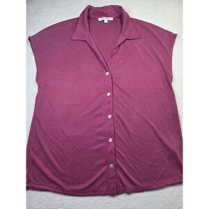 Green Envelope LA Ribbed Modal Button Down Blouse Womens Medium Purple